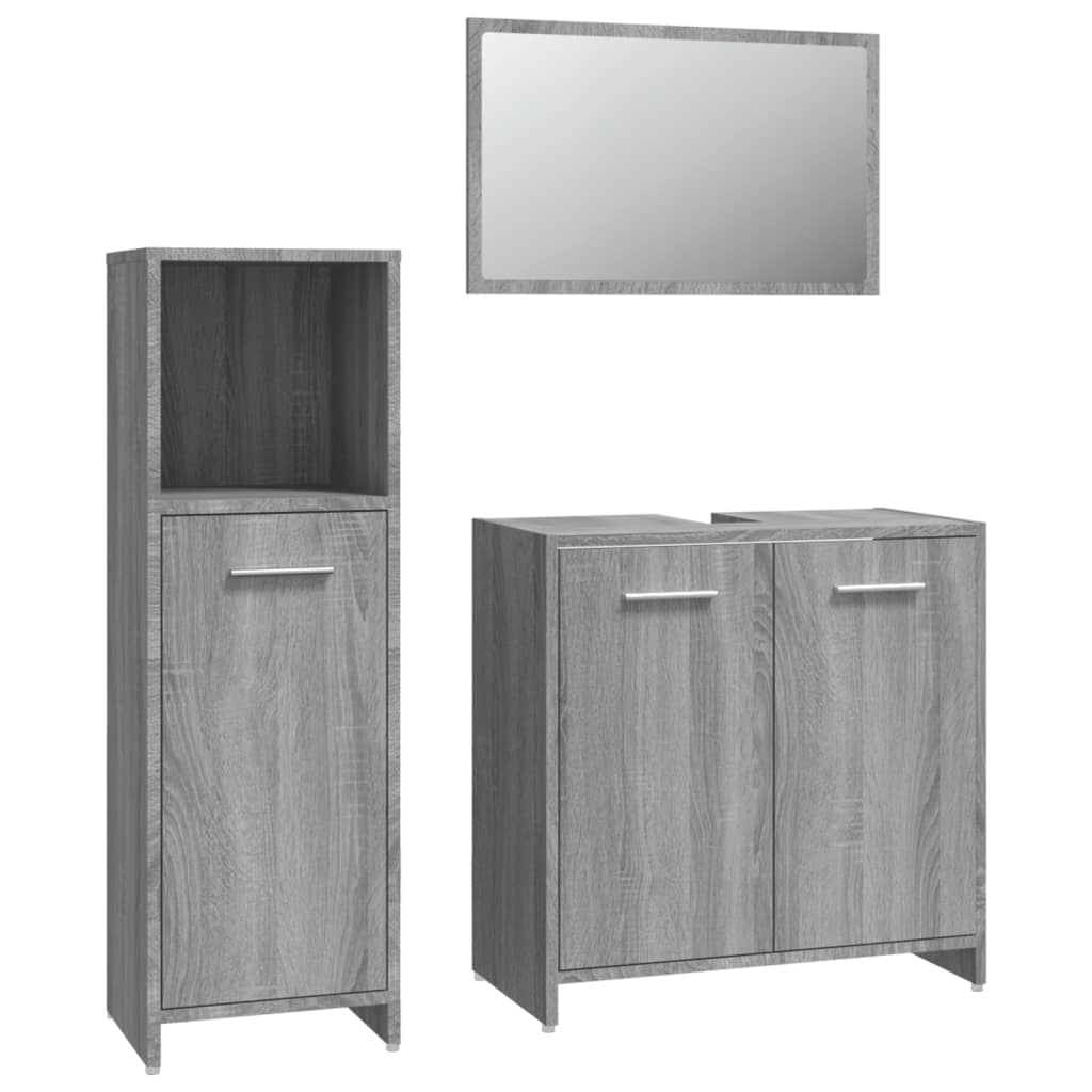 Set Mobili da Bagno 3 pz Rovere Fumo in Legno Multistrato - immagine 2