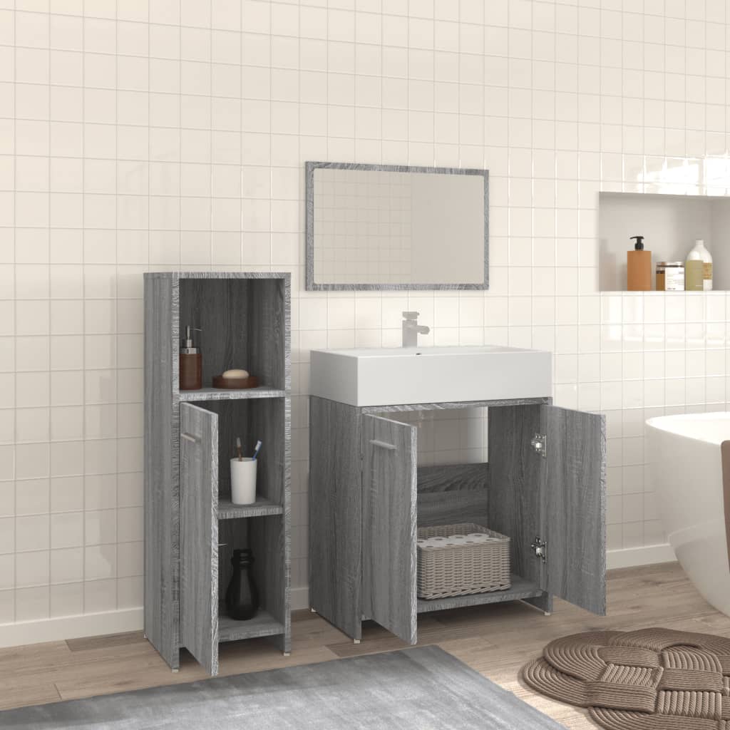 Set Mobili da Bagno 3 pz Rovere Fumo in Legno Multistrato - immagine 3