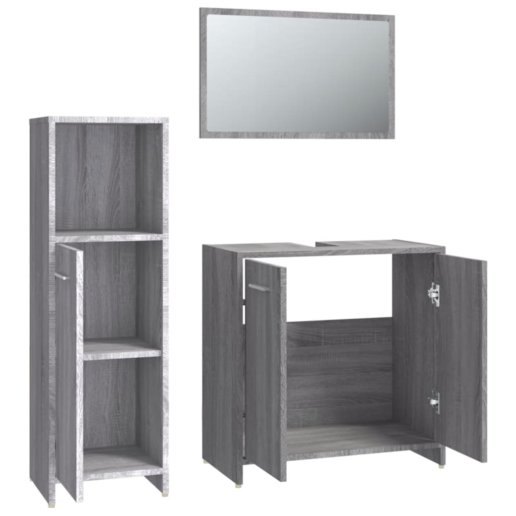 Set Mobili da Bagno 3 pz Rovere Fumo in Legno Multistrato - immagine 5
