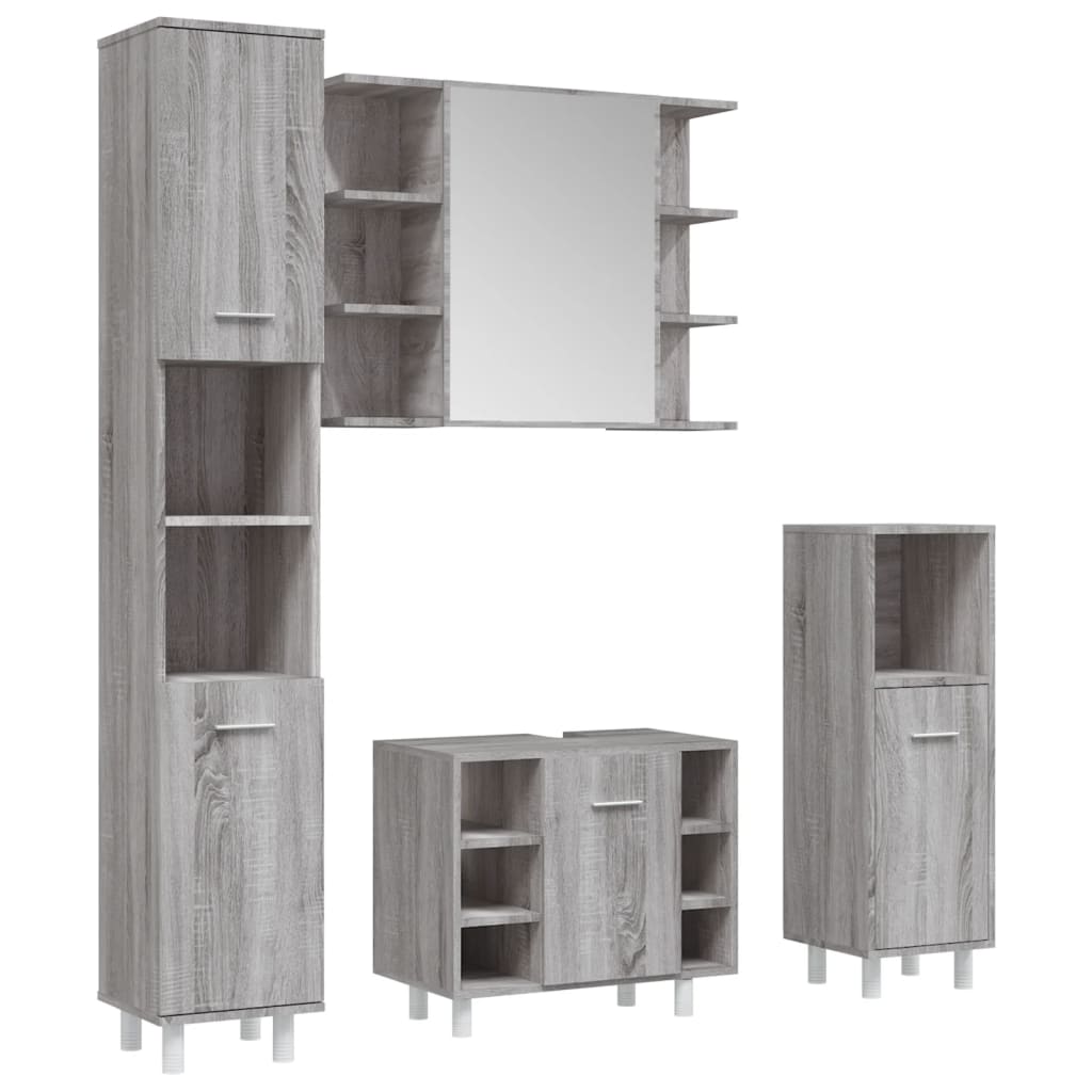Set Mobili da Bagno 4 pz Grigio Sonoma in Legno Multistrato - immagine 2