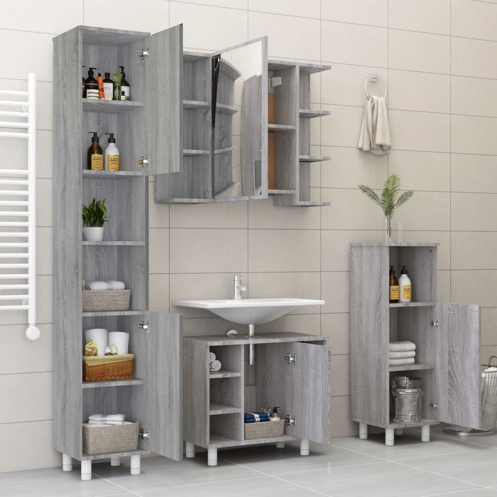 Set Mobili da Bagno 4 pz Grigio Sonoma in Legno Multistrato - immagine 3
