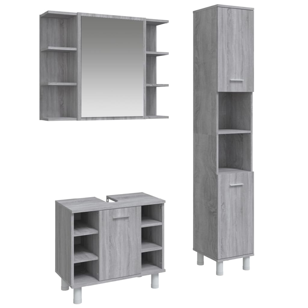 Set Mobili da Bagno 3 pz Grigio Sonoma in Legno Multistrato - immagine 2