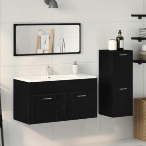 Set di mobili per il bagno 3 pcs Rovere Nero Legno multistrato