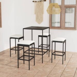 Set Bar da Giardino 5 pz con Cuscini in Polyrattan Nero