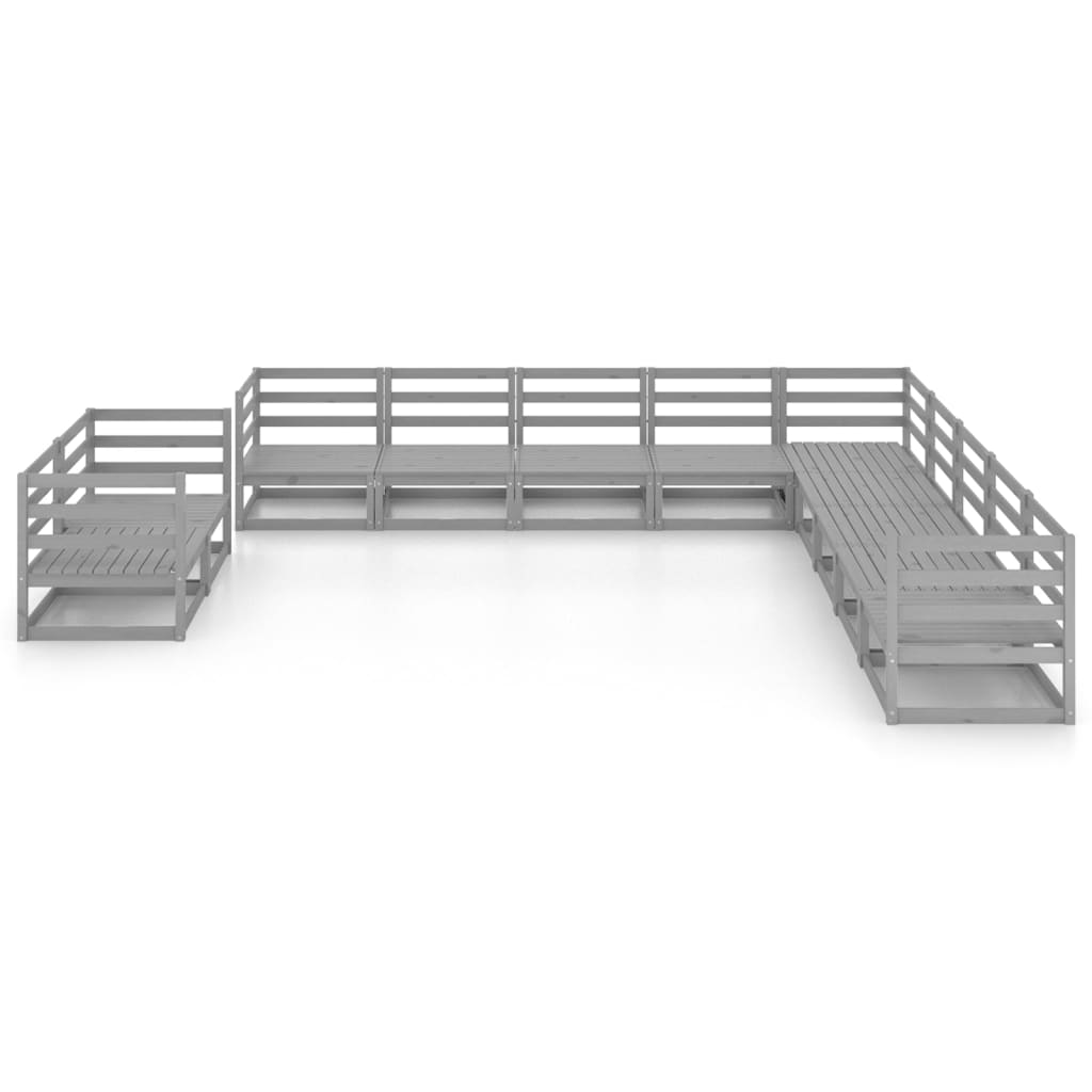 Set Divani da Giardino 11 pz Grigio in Legno Massello di Pino - immagine 3