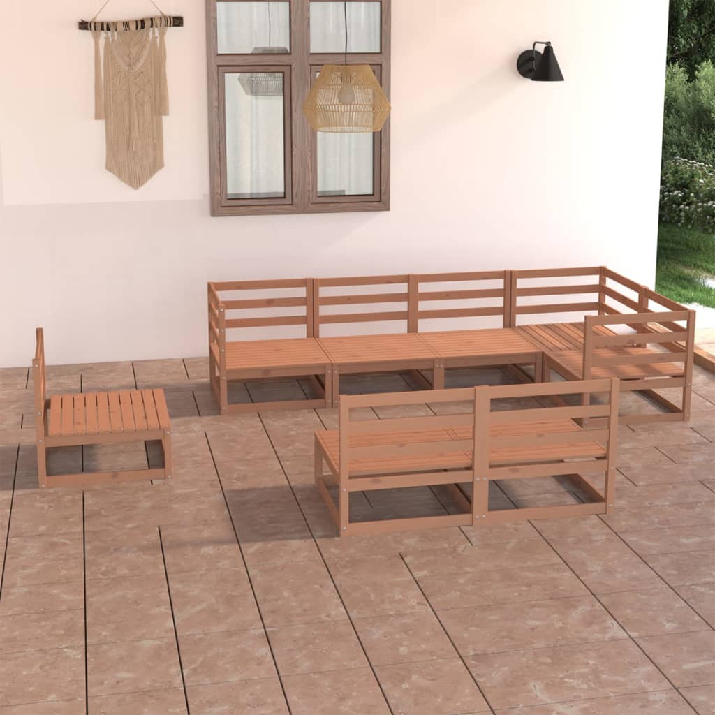 Set Salotto da Giardino 8pz Marrone Ambra Legno Massello Pino