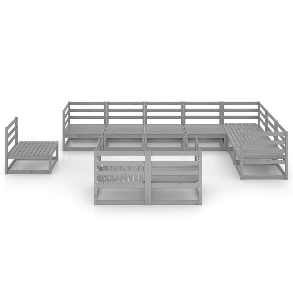 Set Divani da Giardino 10 pz Grigi in Legno Massello di Pino - immagine 3
