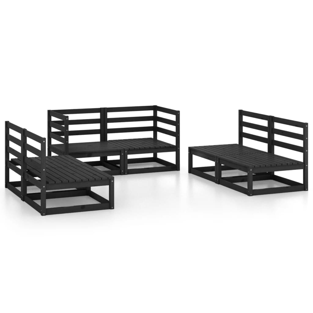 Set Divani da Giardino 6 pz Nero in Legno Massello di Pino - immagine 2