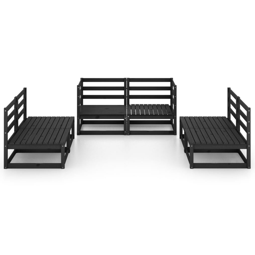 Set Divani da Giardino 6 pz Nero in Legno Massello di Pino - immagine 3