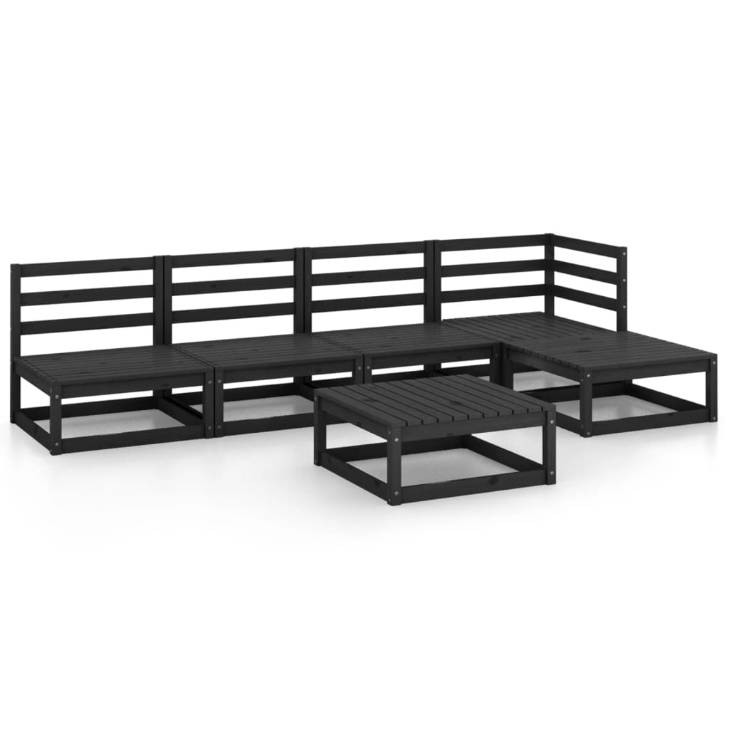Set Divani da Giardino 6 pz Nero in Legno Massello di Pino - immagine 2