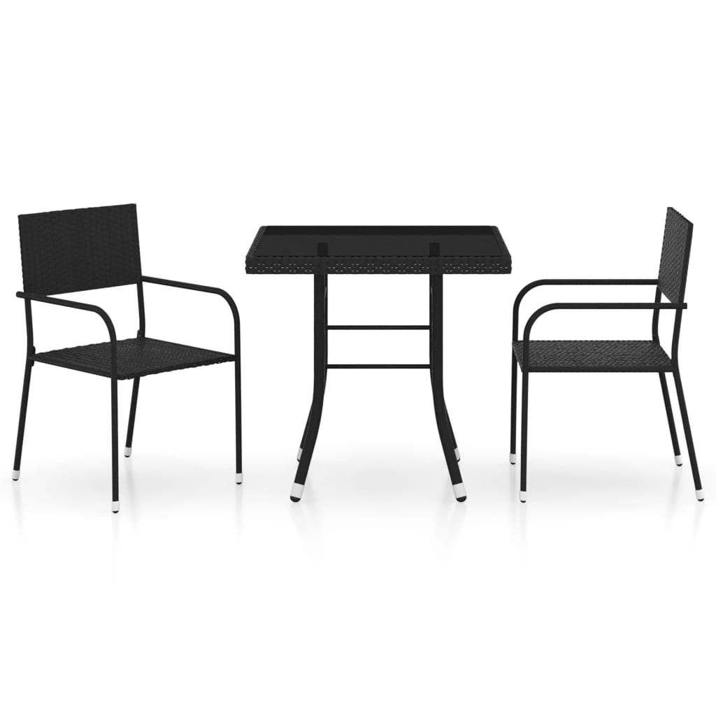 Set da Pranzo da Giardino 3 pz in Polyrattan Nero - immagine 2