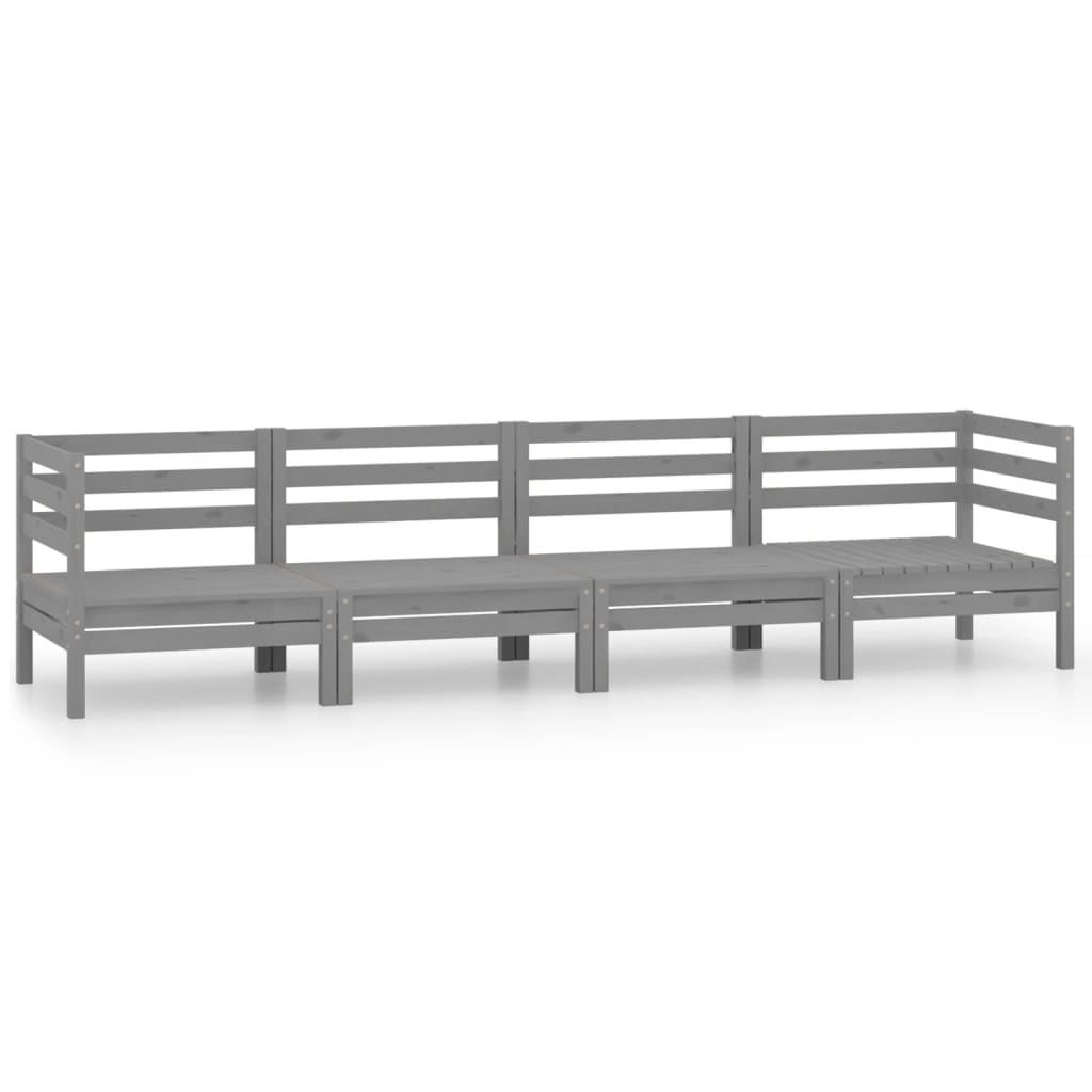 Set Divani da Giardino 4 pz Grigio in Legno Massello di Pino - immagine 2