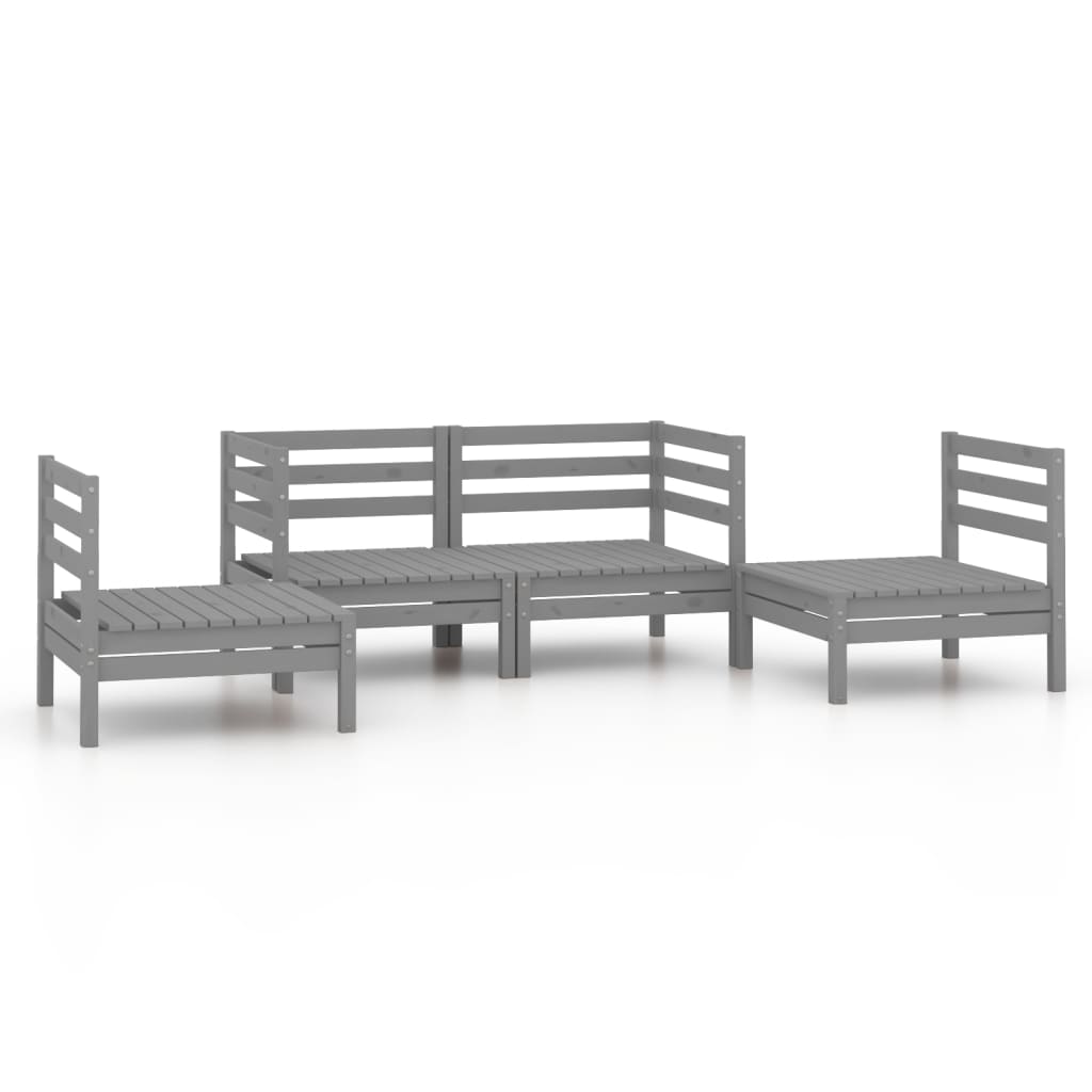 Set Divani da Giardino 4 pz Grigio in Legno Massello di Pino - immagine 2