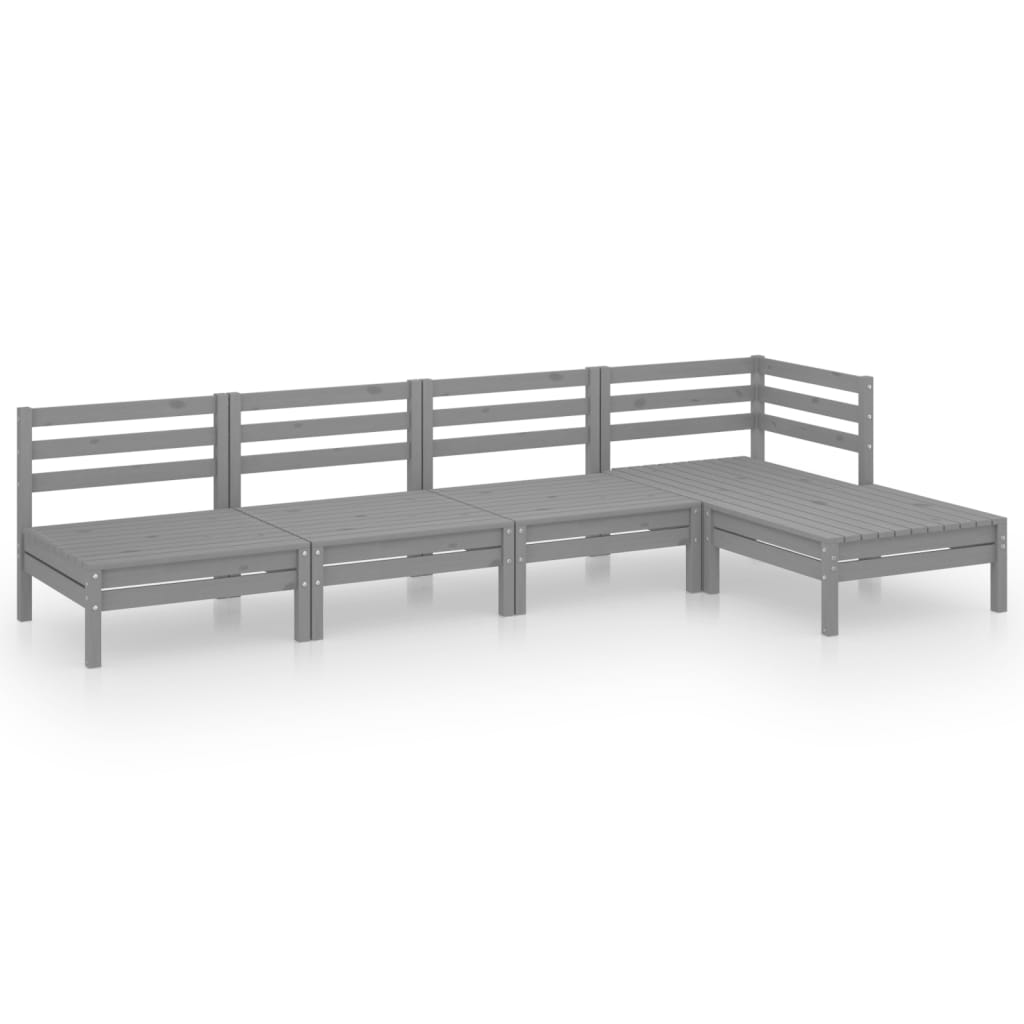 Set Salotto da Giardino 5 pz in Legno Massello di Pino Grigio - immagine 2