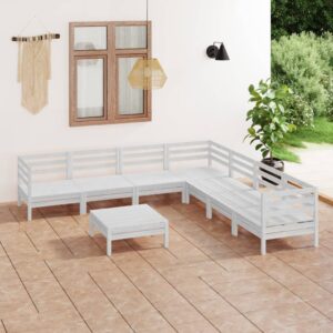 Set Salotto da Giardino 8 pz in Legno Massello di Pino Bianco
