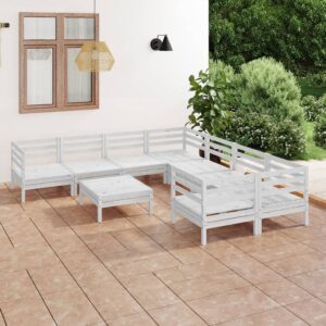 Set Salotto da Giardino 9 pz in Legno Massello di Pino Bianco