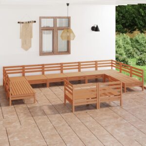 Set Salotto da Giardino 12 pz in Legno Massello di Pino ambra