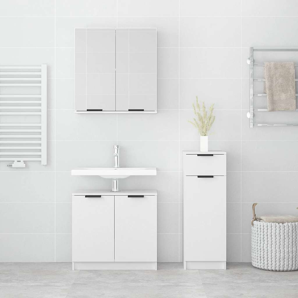 Set di Mobili da Bagno 3 pz Bianco in Legno Multistrato - immagine 3