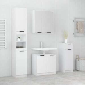 Set di Mobili da Bagno 4 pz Bianco in Legno Multistrato