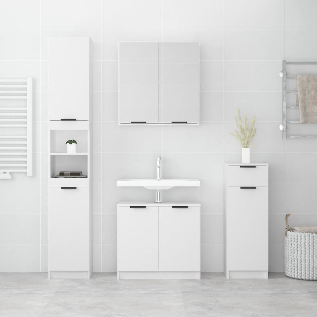 Set di Mobili da Bagno 4 pz Bianco in Legno Multistrato - immagine 3