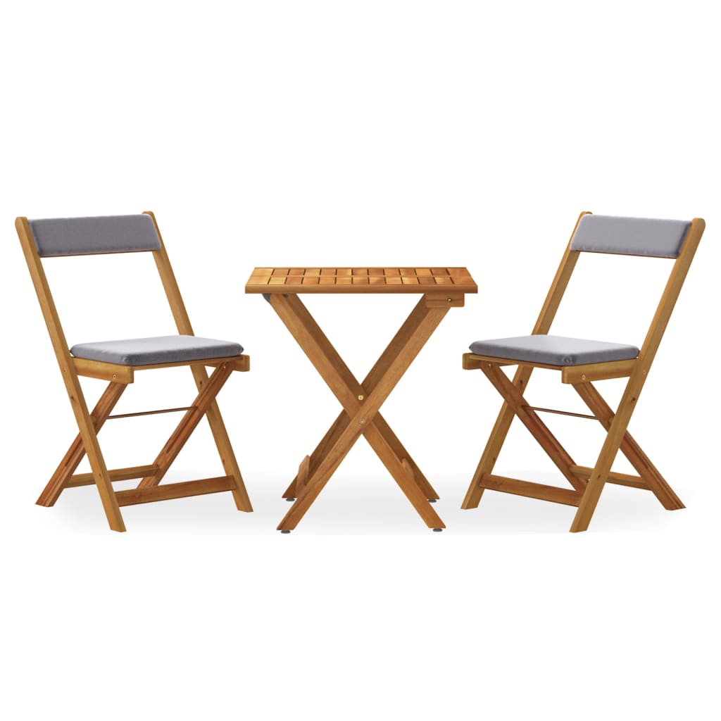 Set da Bistrò Pieghevole 3pz con Cuscini Legno Massello Acacia - immagine 2