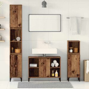 Set di mobili per il bagno con lo scaffale 3 pcs Legno vecchio