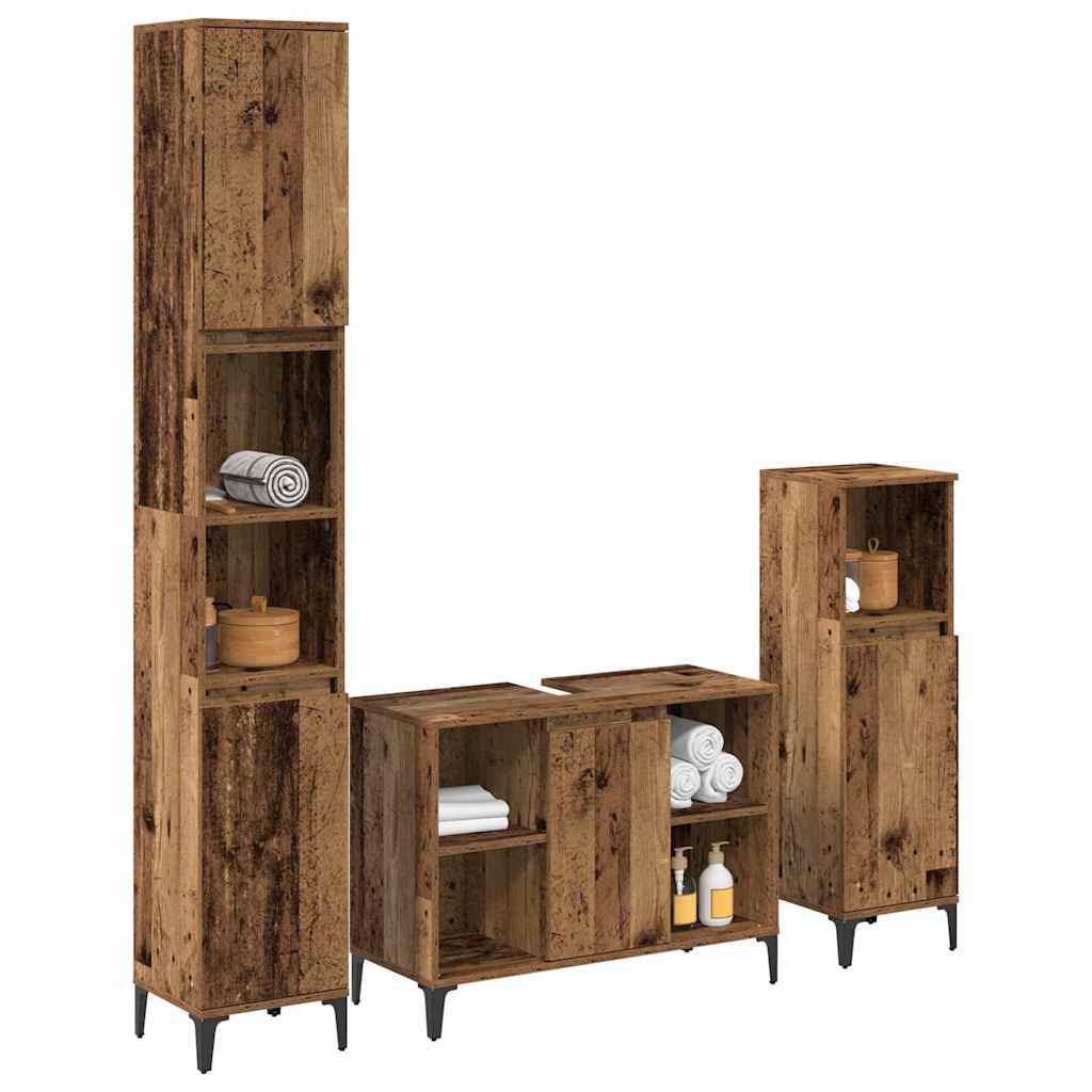 Set di mobili per il bagno con lo scaffale 3 pcs Legno vecchio - immagine 3
