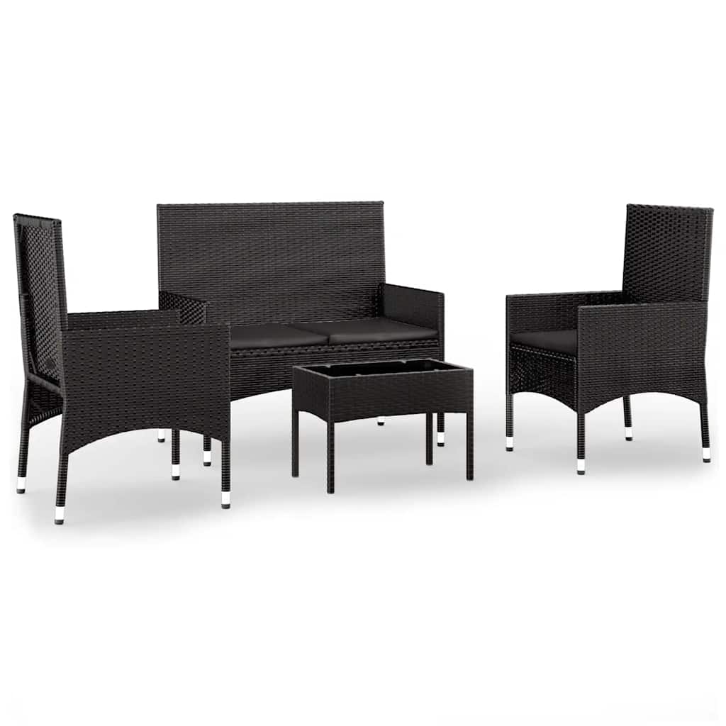 Set Divani da Giardino 4 pz con Cuscini Nero in Polyrattan - immagine 2