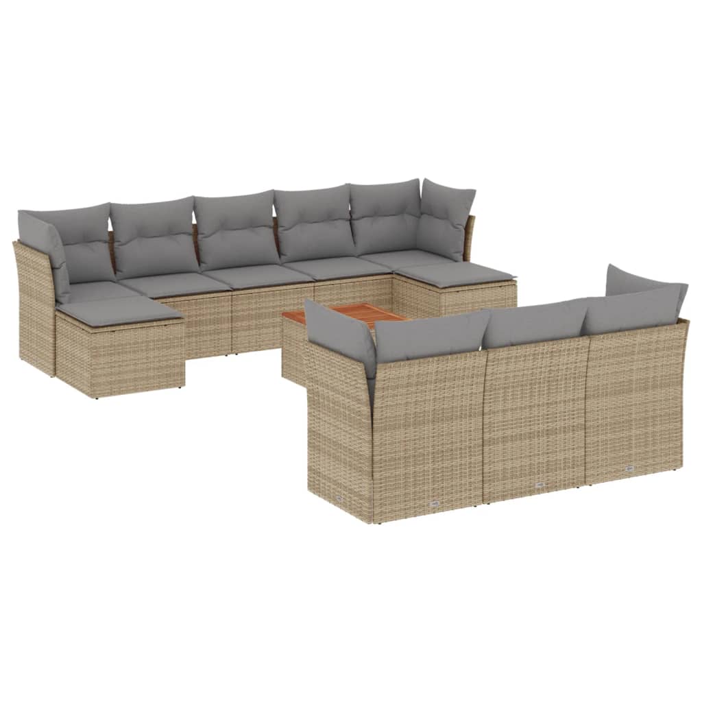 Set Divani da Giardino 11 pz con Cuscini Beige in Polyrattan - immagine 2