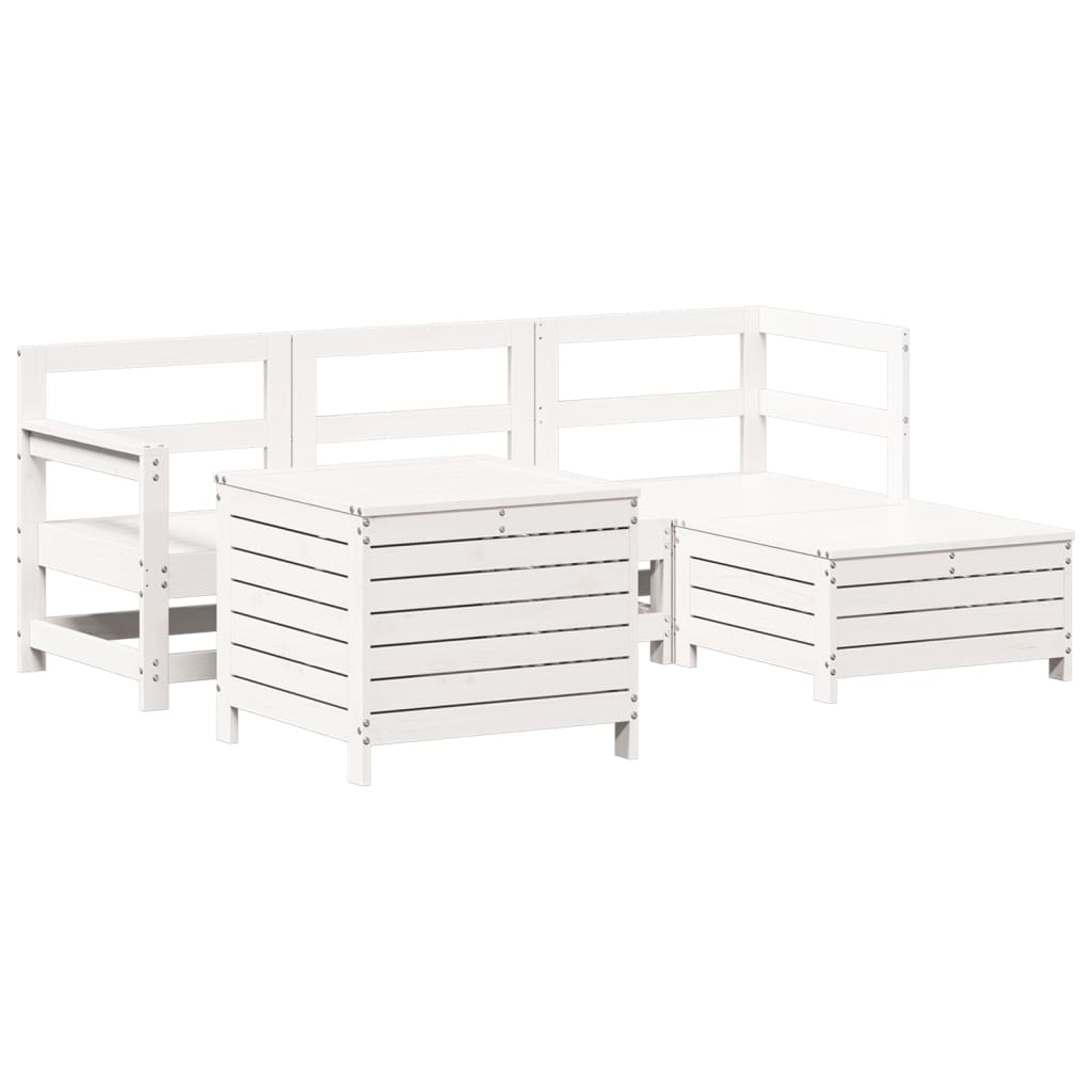 Set Salotto da Giardino 5 pz Bianco in Legno Massello di Pino - immagine 2