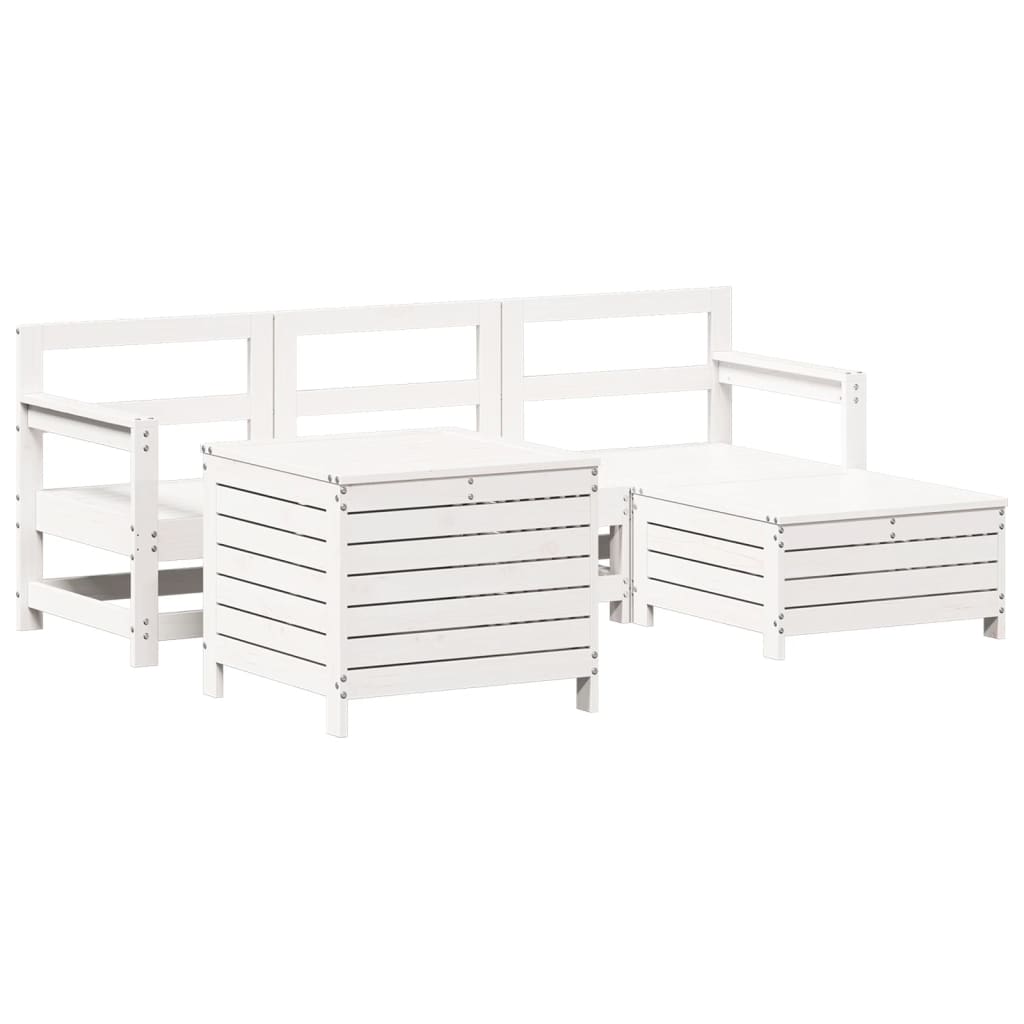 Set Salotto da Giardino 5 pz Bianco in Legno Massello di Pino - immagine 2