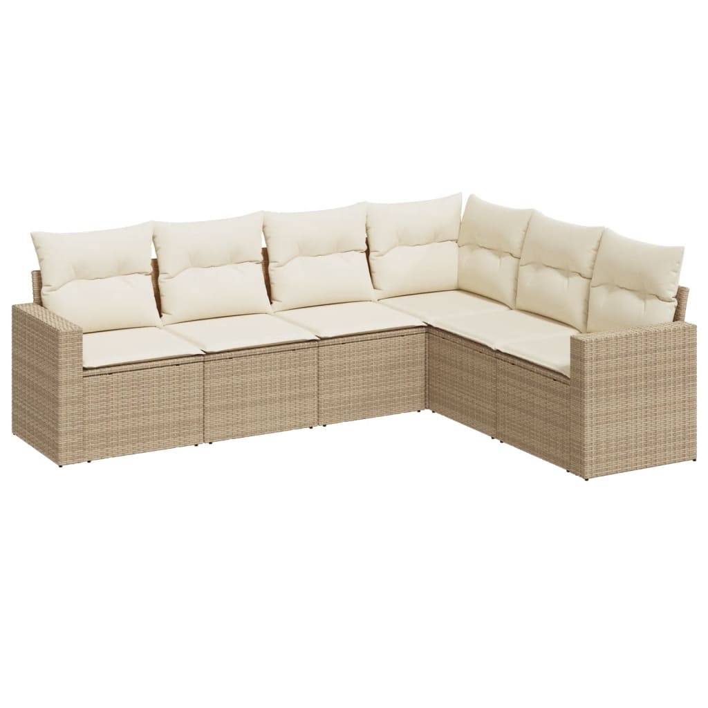 Set Divano da Giardino 6 pz con Cuscini Beige in Polyrattan - immagine 2