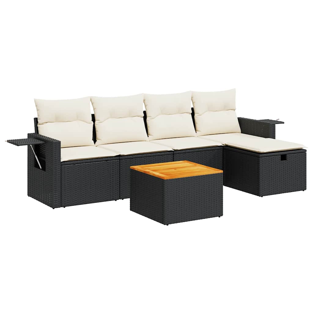 Set Divano da Giardino 6 pz con Cuscini Nero in Polyrattan - immagine 2