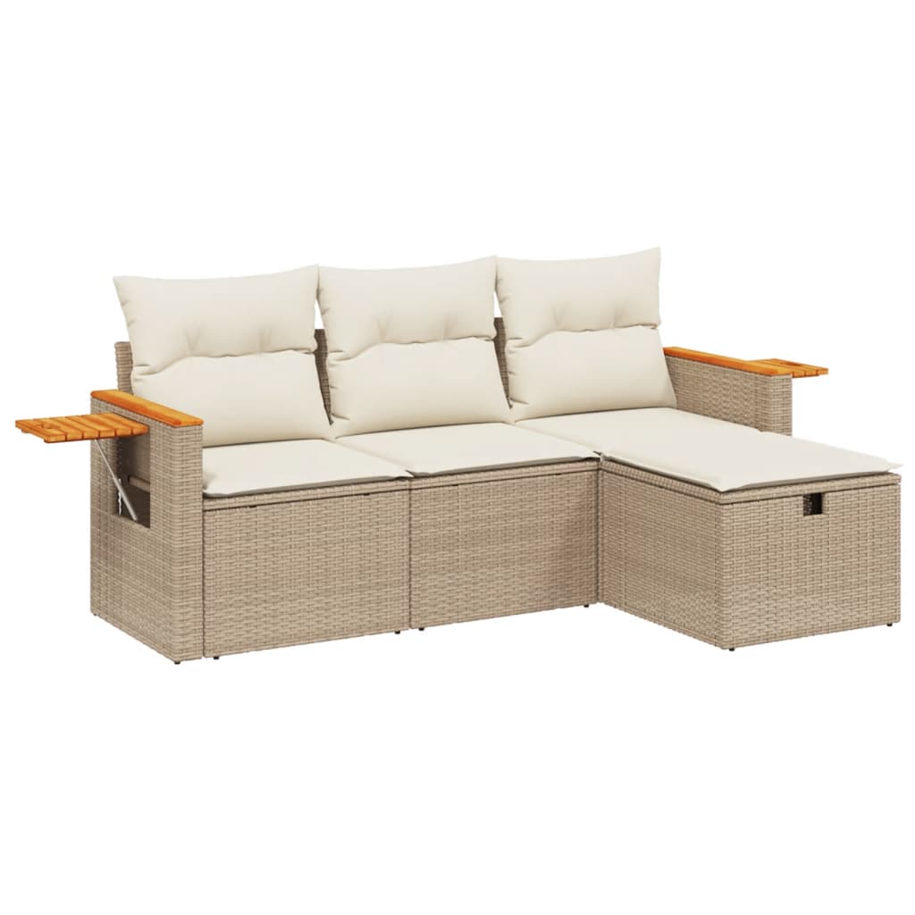 Set Divano da Giardino 4 pz con Cuscini Beige in Polyrattan - immagine 2