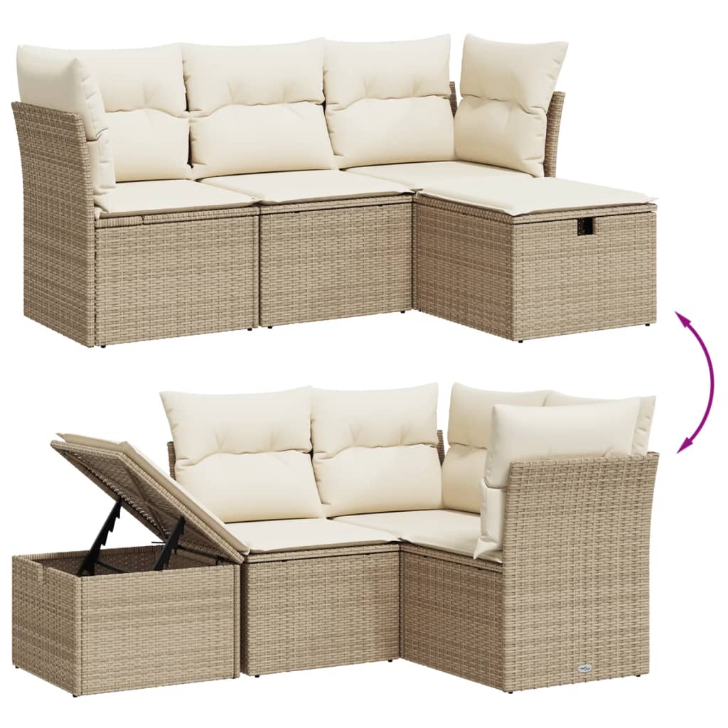 Set Divano da Giardino 4 pz con Cuscini Beige in Polyrattan - immagine 3