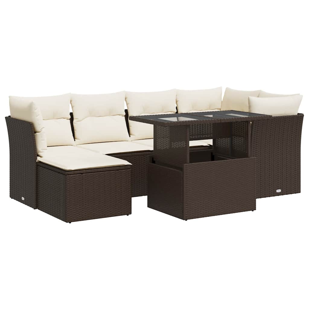Set Divani da Giardino 7 pz con Cuscini Marrone in Polyrattan - immagine 2