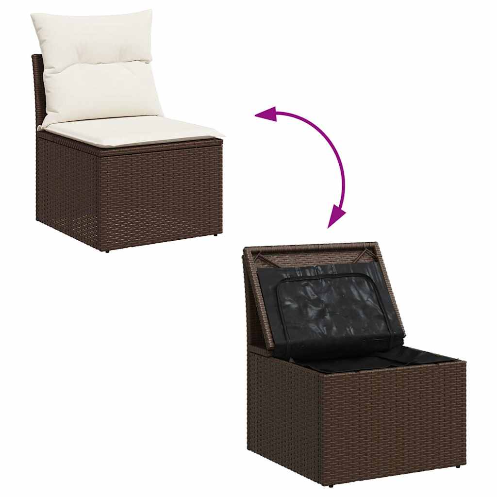 Set Divani da Giardino 7 pz con Cuscini Marrone in Polyrattan - immagine 6