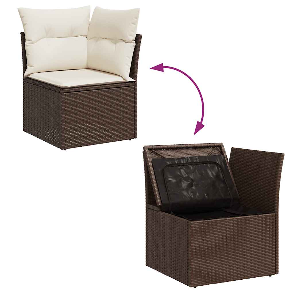 Set Divani da Giardino 7 pz con Cuscini Marrone in Polyrattan - immagine 7