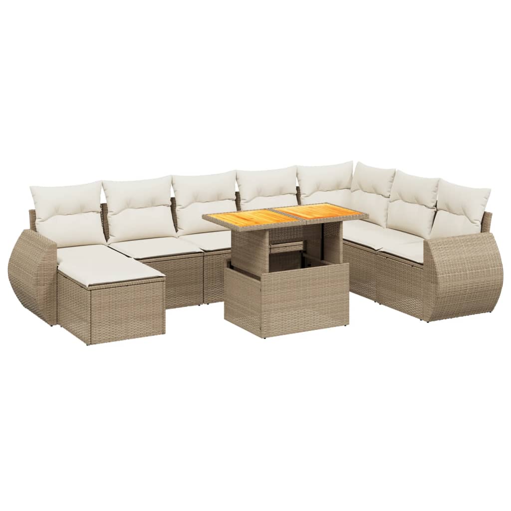 Set Divano da Giardino 9 pz con Cuscini Beige in Polyrattan - immagine 2