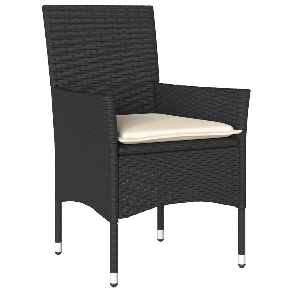 Set Pranzo da Giardino 3 pz con Cuscini Nero Polyrattan Acacia - immagine 3