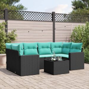 Set Divani da Giardino 7 pz con Cuscini Nero in Polyrattan