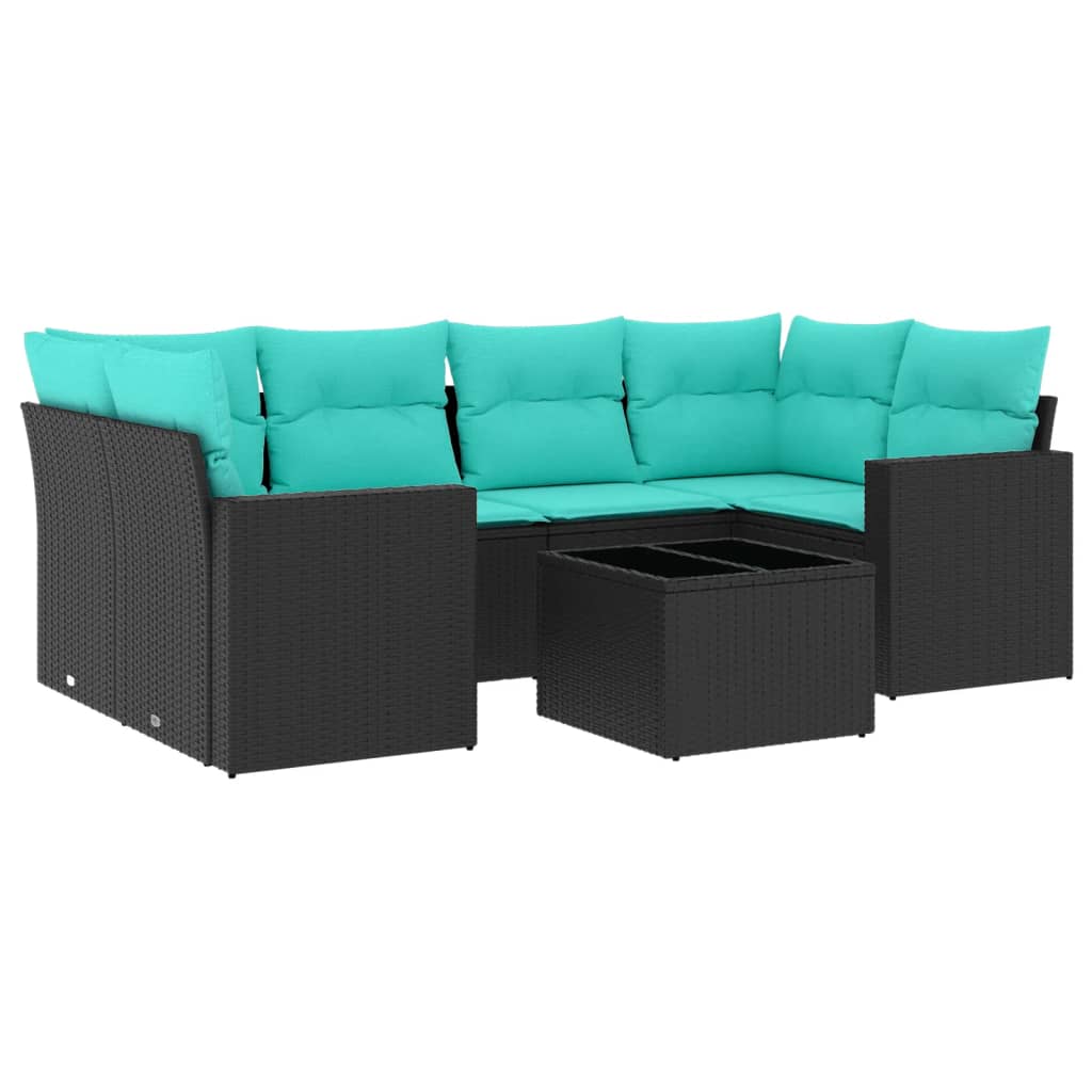 Set Divani da Giardino 7 pz con Cuscini Nero in Polyrattan - immagine 2