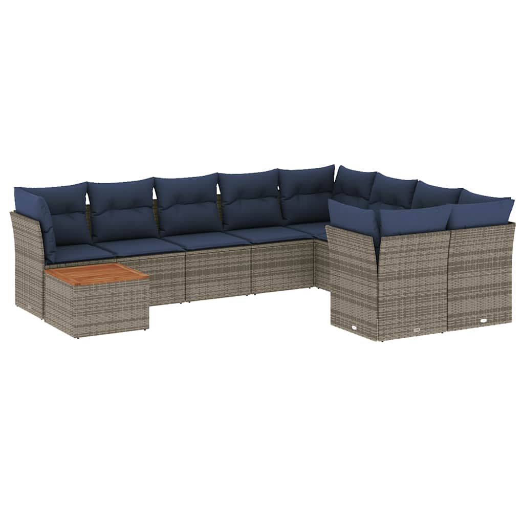 Set Divani da Giardino 10 pz con Cuscini Grigio in Polyrattan - immagine 2