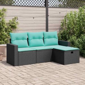 Set Divani da Giardino 4 pz con Cuscini Nero in Polyrattan