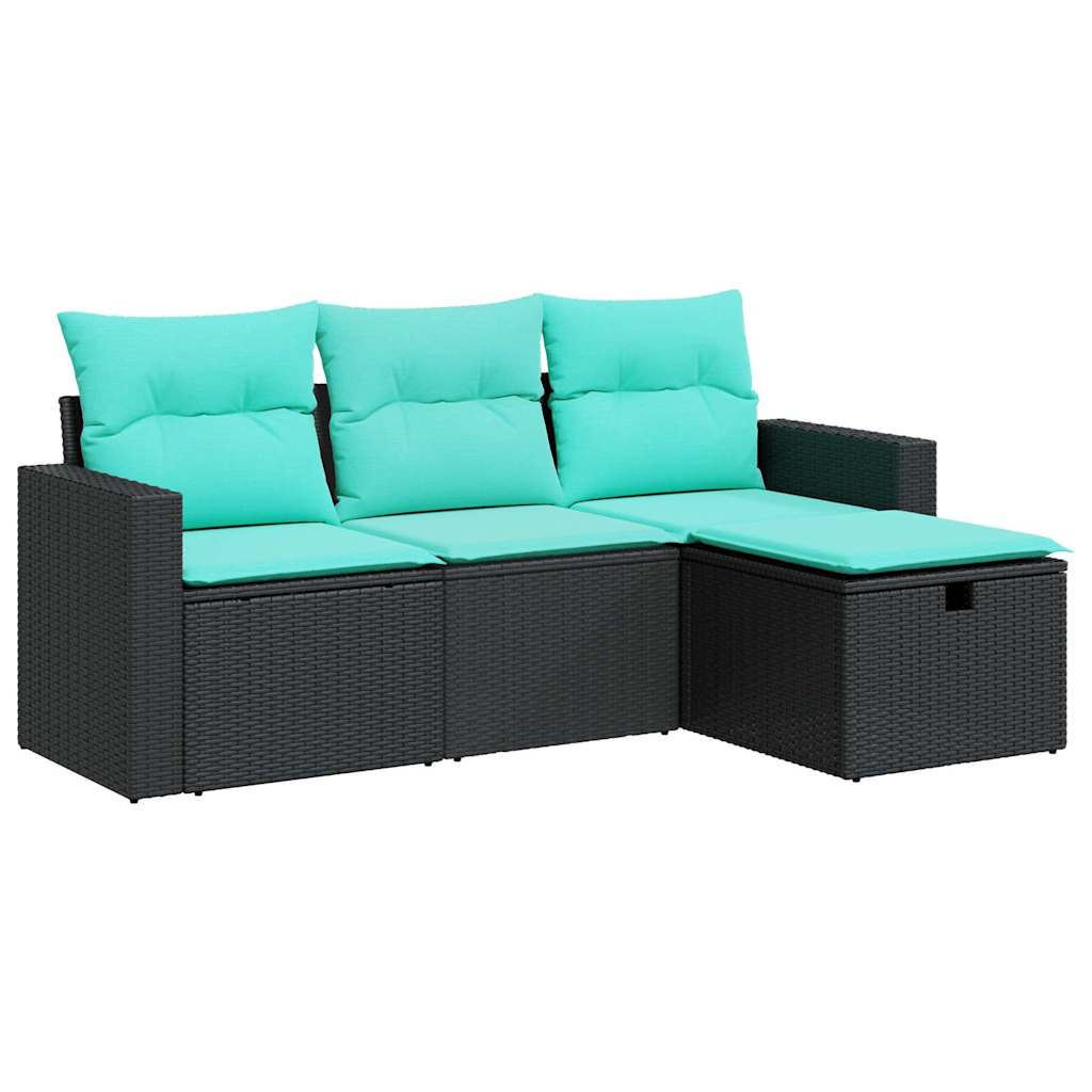 Set Divani da Giardino 4 pz con Cuscini Nero in Polyrattan - immagine 2