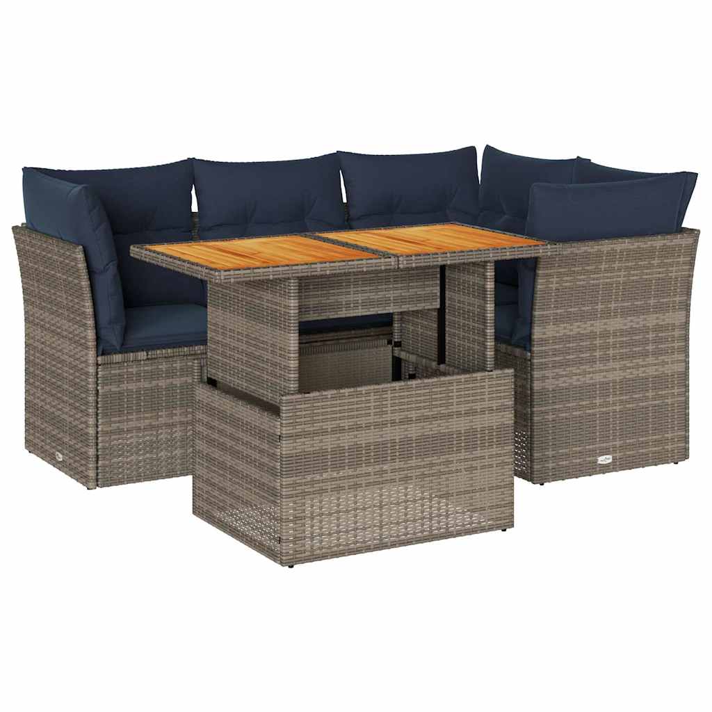 Set Divani da Giardino 5 pz con Cuscini in Polyrattan Nero - immagine 2