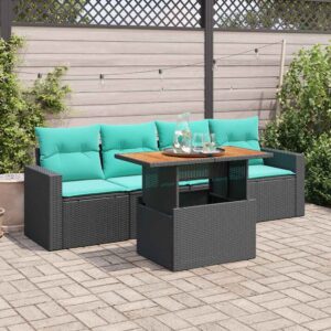 Set Divani da Giardino 5 pz con Cuscini in Polyrattan Nero
