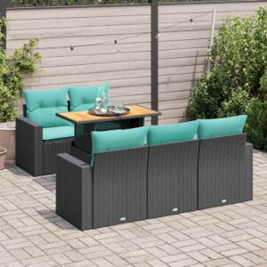 Set Divano da Giardino 6 pz con Cuscini Nero in Polyrattan