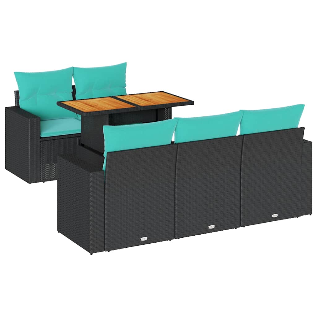 Set Divano da Giardino 6 pz con Cuscini Nero in Polyrattan - immagine 2