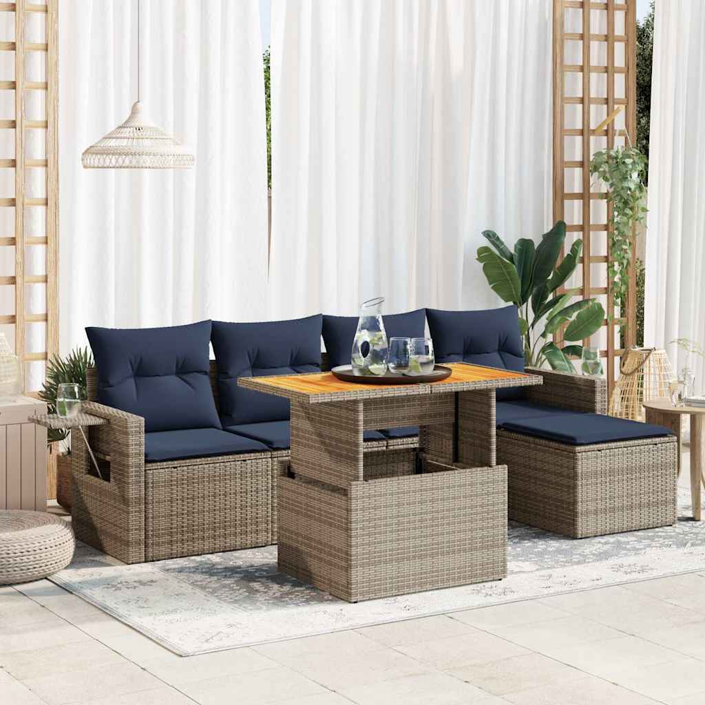 Set Divano da Giardino 6 pz con Cuscini Nero in Polyrattan
